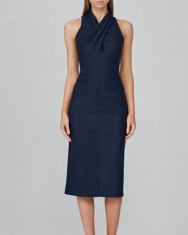 Front of a model wearing a size US10 Kensington Dress In Navy in Navy by ACLER. | dia_product_style_image_id:345442